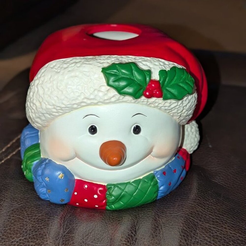 Ceramic Christmas Holiday Santa Snowman Kleenex Tissue Box Cover Bathroom Retro